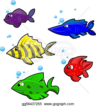 Vector   5 Colorful Cartoon Fish On White Background  Stock Clipart