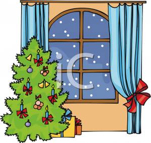     Christmas Tree By A Snowy Window   Royalty Free Clipart Picture