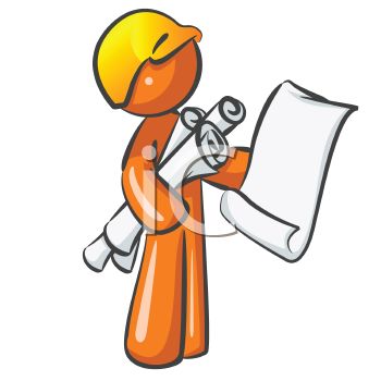 Orange Man Character Mascot Building Inspector   Royalty Free Clipart