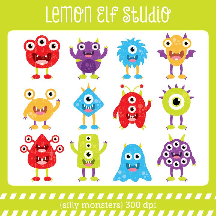 Silly Monsters Digital Clipart  Les Cl03a