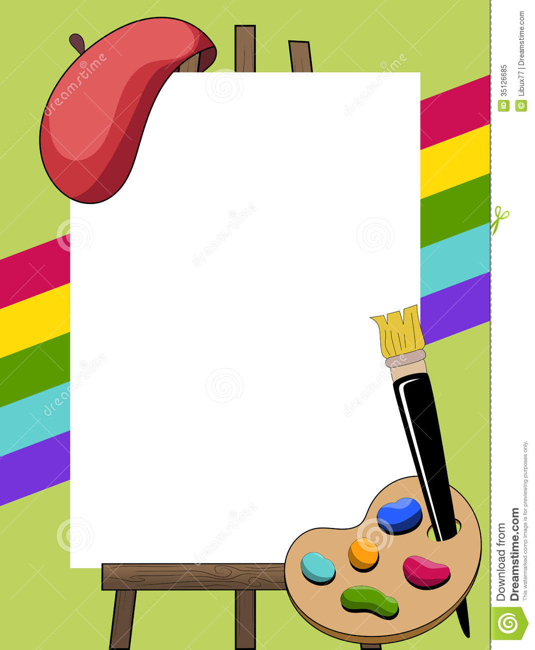 Painter Frame With Palette  Brush And Beret Arranged Around Art Easel