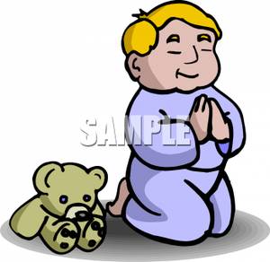 Toddler Boy Praying With His Teddy Bear   Royalty Free Clipart Picture