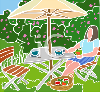 Woman Sitting On A Patio   Royalty Free Clipart Image