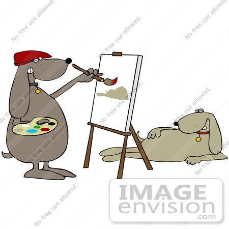 Clip Art Graphic Of A Brown Pooch Artist Painting A Model    41653 By    