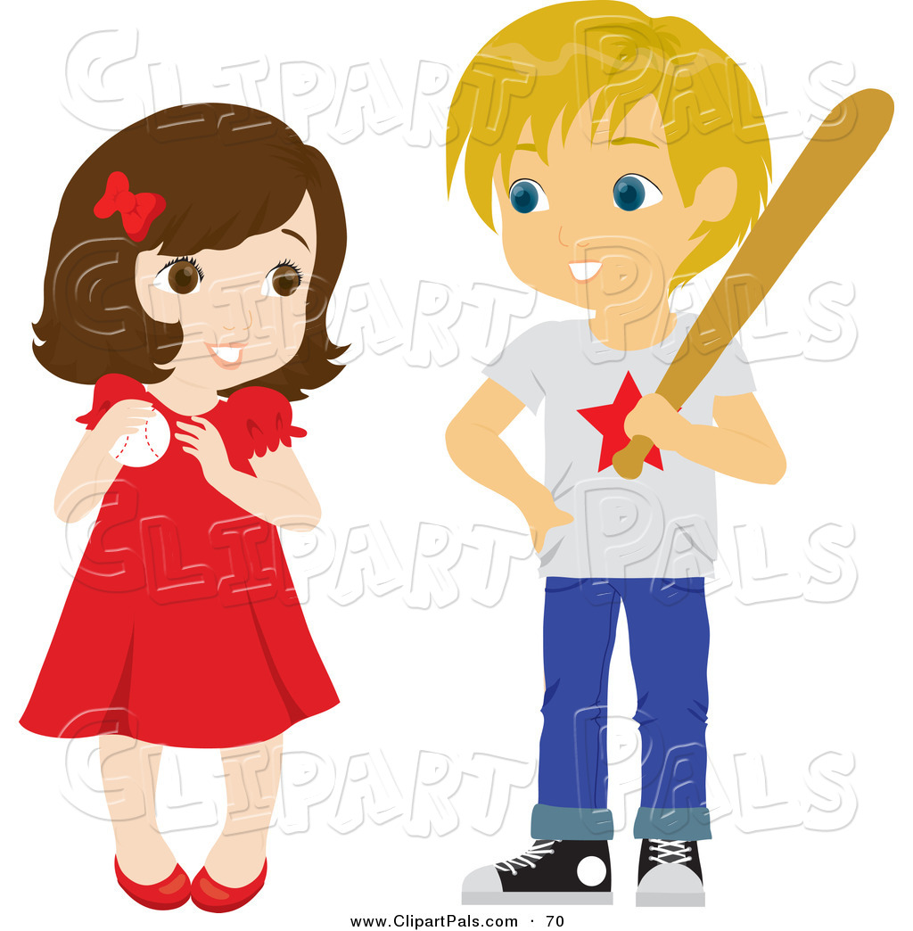 Pal Clipart Of A Cute Little Girl And Boy Playing Baseball On White By
