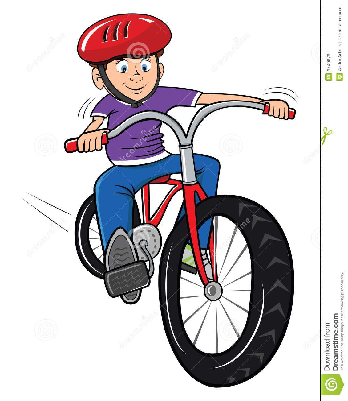Cartoon Illustration Of A Boy Riding His Bike