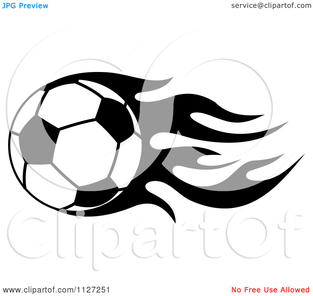 Clipart Clipart Of A Black And White Soccer Ball With Tribal Flames 8
