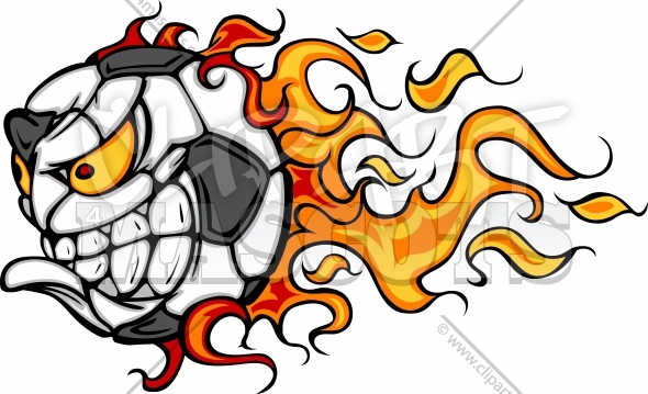 Flaming Soccer Ball Face Graphic Vector Cartoon