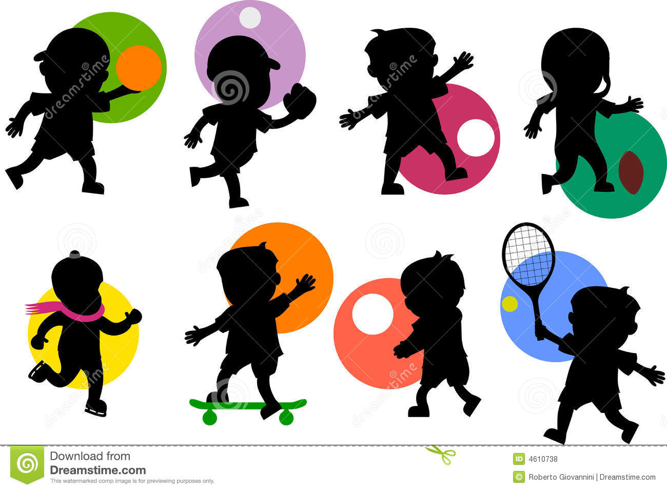 Various Cartoon Kids Silhouettes Playing Different Sports  Take A Look