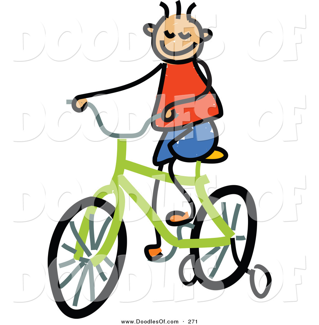 Vector Clipart Of A Childs Sketch Of A Happy Boy Riding A Bike By