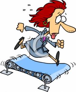 Clipart Of A Exhausted Businesswoman Running On A Treadmill