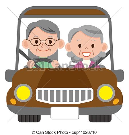 Clipart Of Happy Smiling Senior Married Couple In A Car Csp11028710