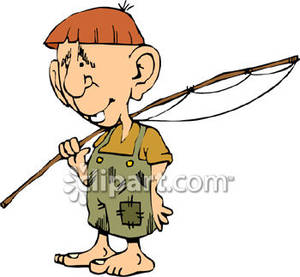 Hillbilly Boy Going Fishing   Royalty Free Clipart Picture