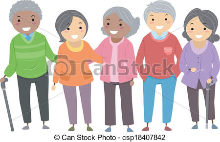Vector Of Stickman Senior Citizens   Illustration Of A Group Of Senior