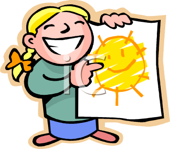 1003 0801 Proud Girl Holding Up The Sun Picture She Drew Clipart Image
