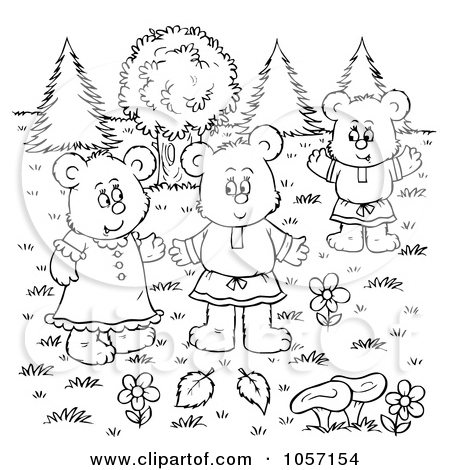 Art Illustration Of A Coloring Page Outline Of A Bear Family Outside