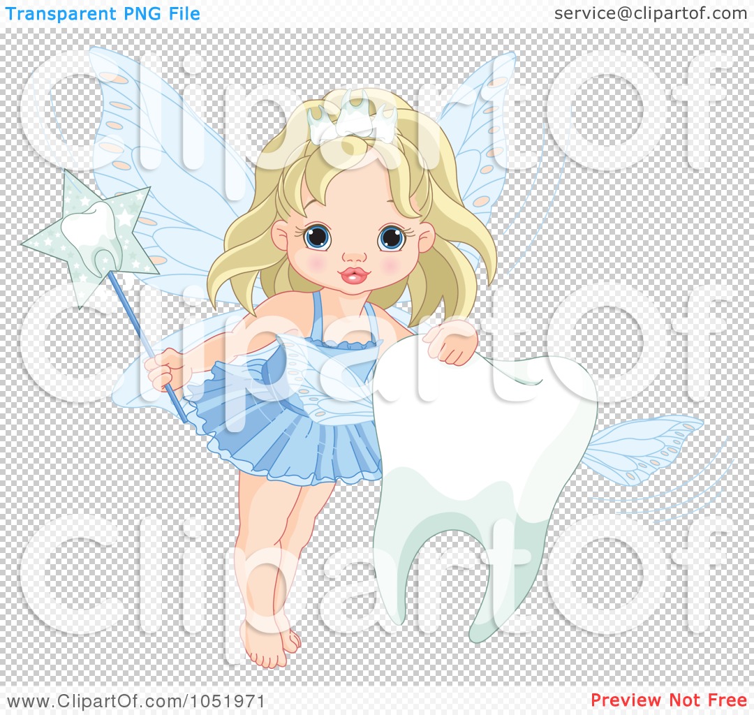 Clip Art Illustration Of A Cute Tooth Fairy Girl With A Flying Tooth