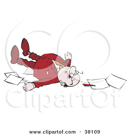 Clipart Illustration Of A 3d Orange Dummy Collapsed Under White Cubes