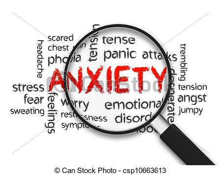 Clipart Of Anxiety   Magnified Anxiety Word Illustration On White
