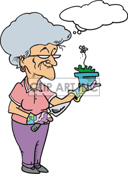 Cartoon Grandma Doing Some Gardening