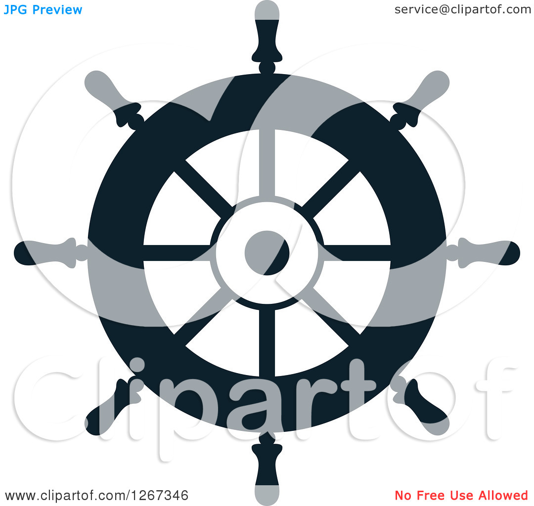 Clipart Of A Navy Blue Ship Helm Steering Wheel   Royalty Free Vector