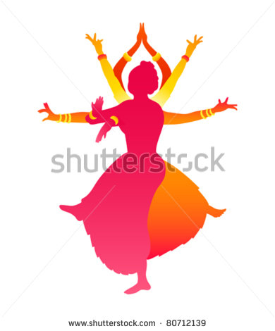 Colorful Classic Indian Female Dance Bharatanatyam   Stock Vector