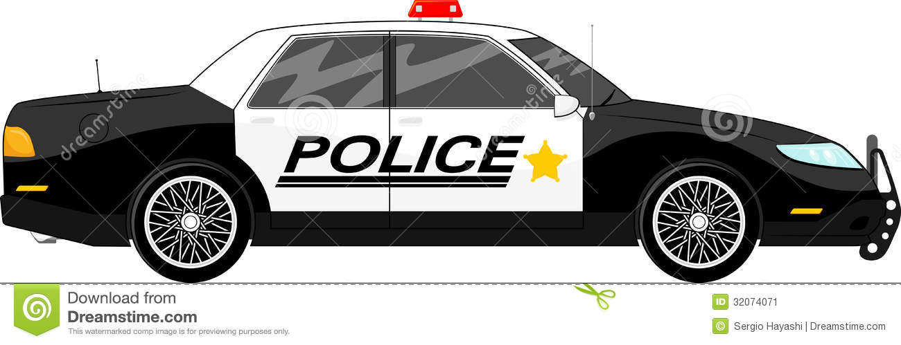 Illustration Of Police Car Side View Isolated On White Background