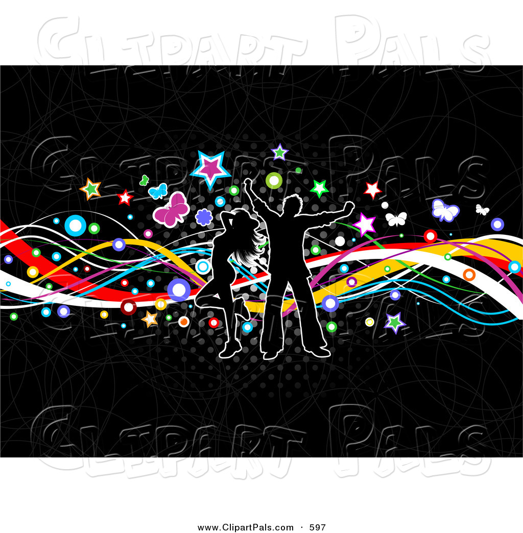 Pal Clipart Of A Happy Silhouetted Couple Dancing Over Colorful