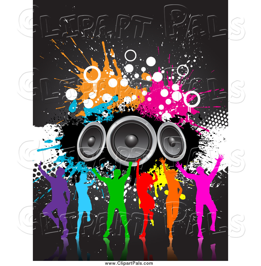 Pal Clipart Of A Silhouetted Colorful Dance Group With Grunge And