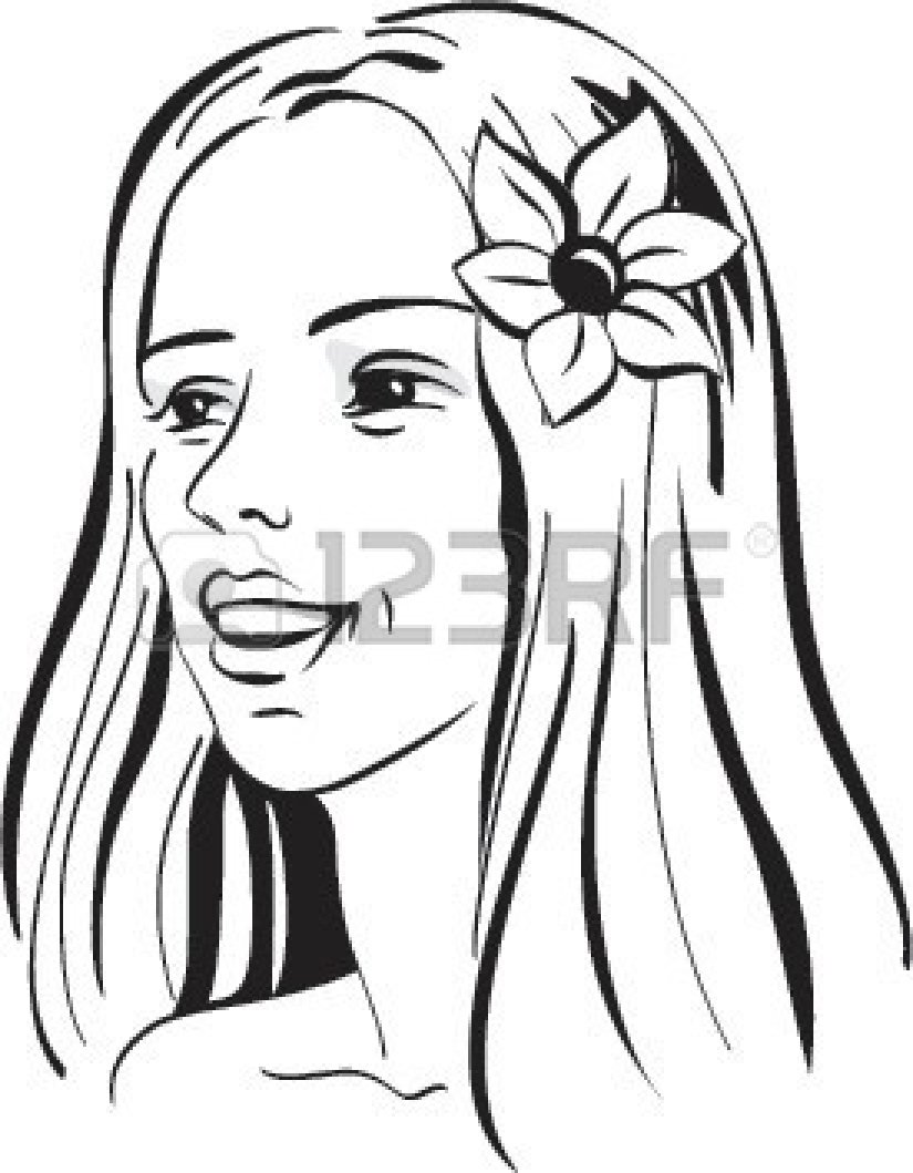 Art Black And White 681301 Beautiful Girl With Flower In Hair Black