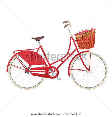 Bicycle With Basket Clipart Red Vintage Ladies Bicycle