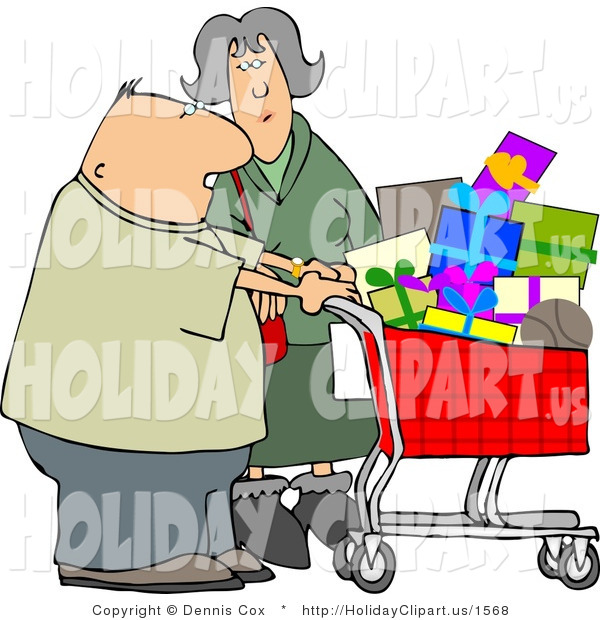 Holiday Clip Art Of An Elderly Husband And Wife Shopping Together For