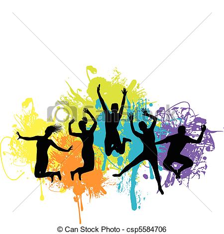 Silhouettes Of People Jumping And Dancing Csp5584706   Search Clipart