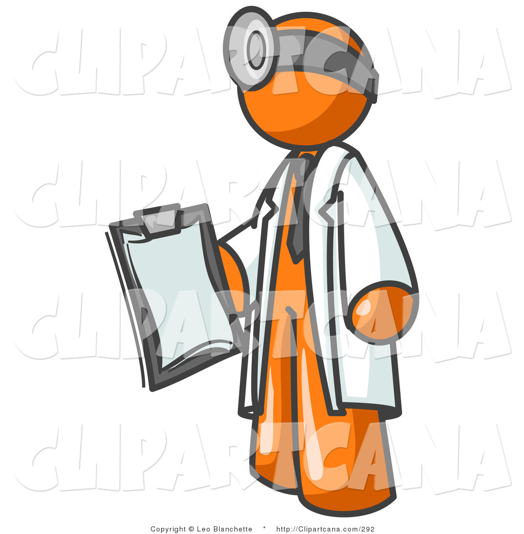 Art Of An Orange Male Doctor Man Holding A Clipboard By Leo Blanchette