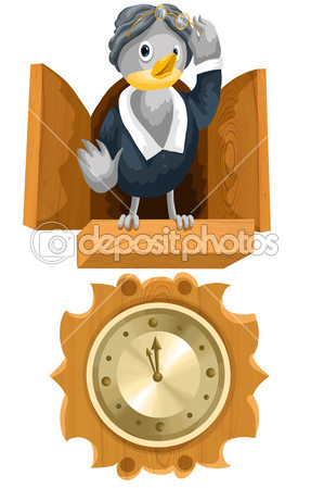 Bird Cuckoo Clock Clipart Cartoon Style Vector Illustration White