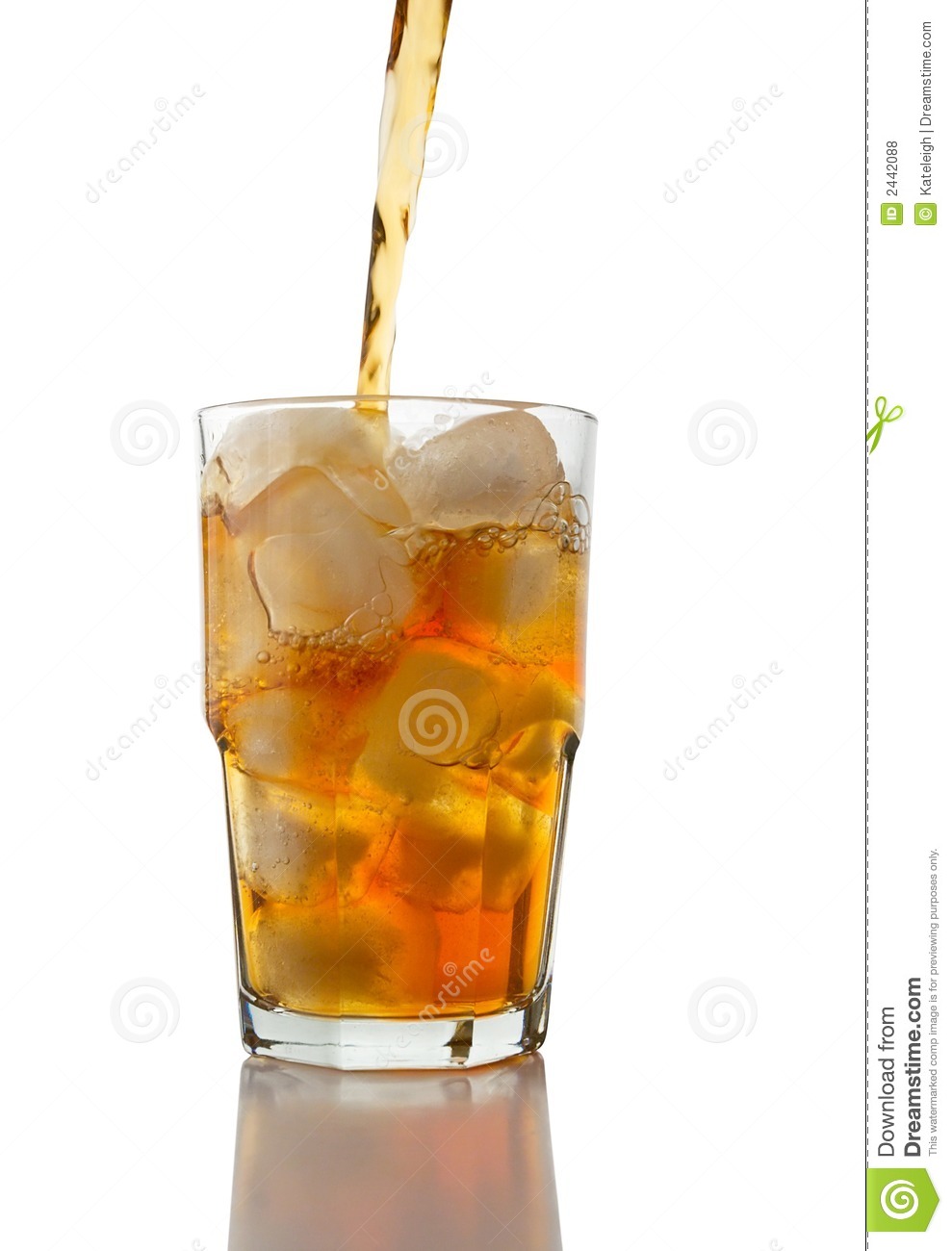 Iced Tea Pouring Into A Glass Of Ice On A White Background   Clipping