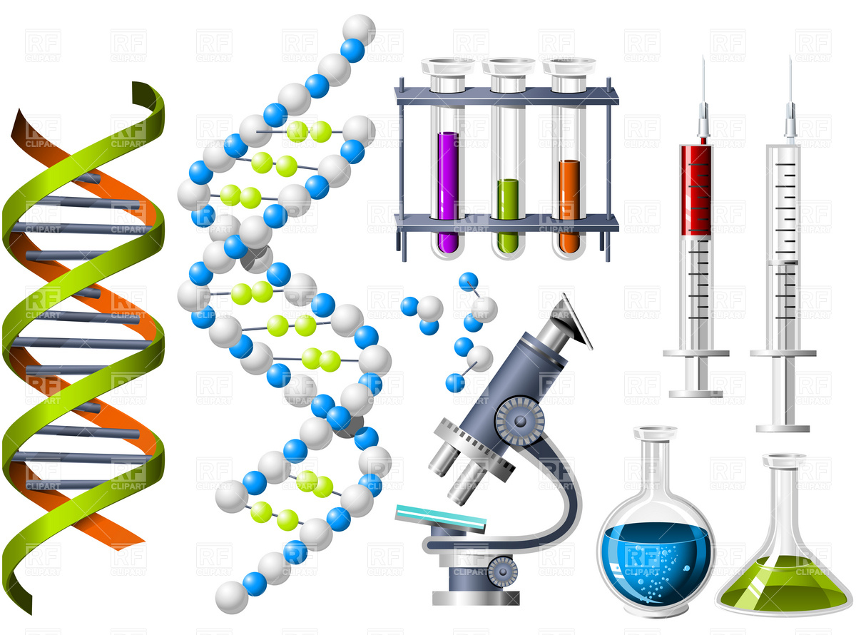 Science And Genetics Icons   Dna Strand And Laboratory Equipment 4757