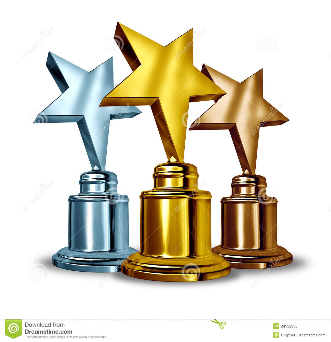 Gold Silver And Bronze Star Trophies And Trophy Award As The Best    