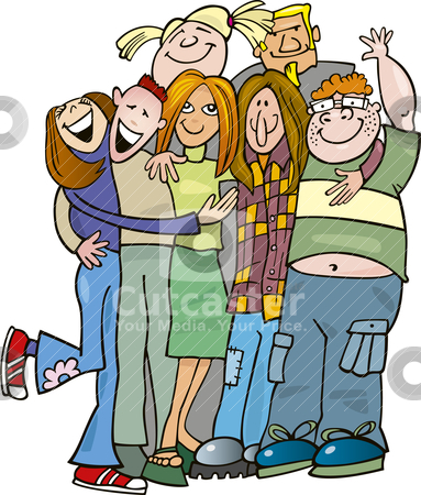 School Teens Group Giving A Hug Stock Vector Clipart Illustration Of