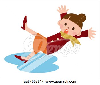 Woman Slips And Falls Down On Snowy Road  Clipart Drawing Gg64007614
