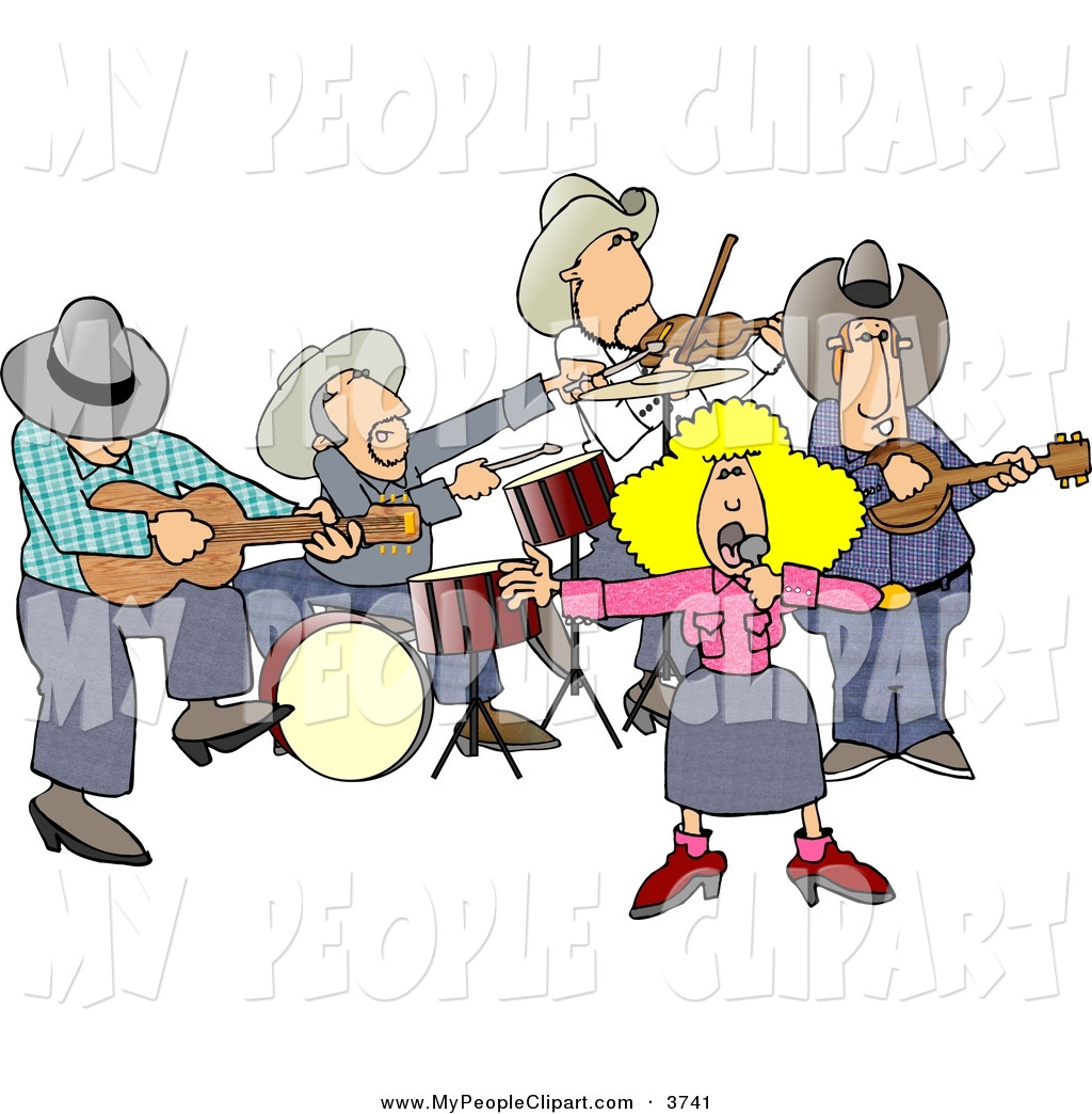 Clip Art Of A Caucasian Country Western Band Playing Country Music By