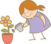 Girl Watering Flower Plant   Clipart Graphic
