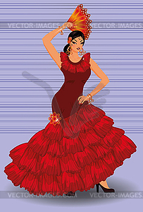 Spanish Flamenco Dancer Girl With Fan Vector   Vector Clipart