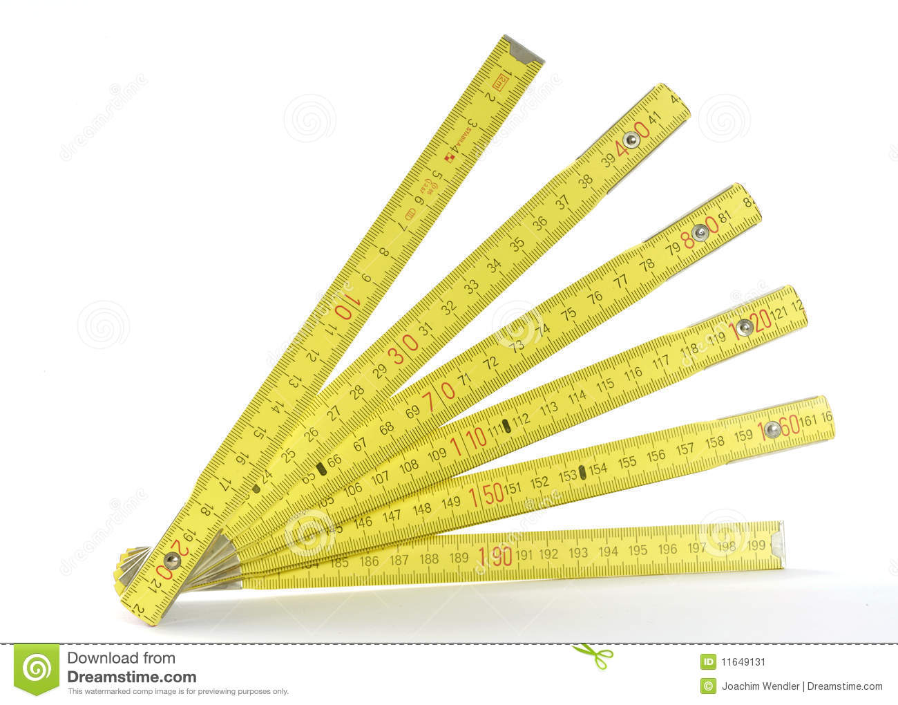 Yellow Folding Measuring Stick Is Spread Out On White Background 