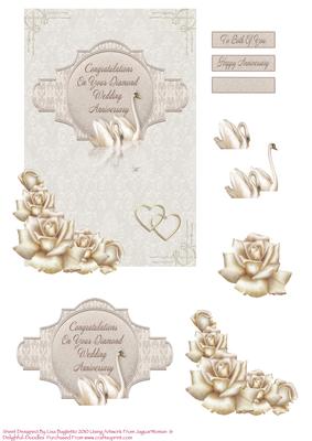 Jpeg  Roses   Swans 60th Wedding Anniversary Card By Lisa Baglietto
