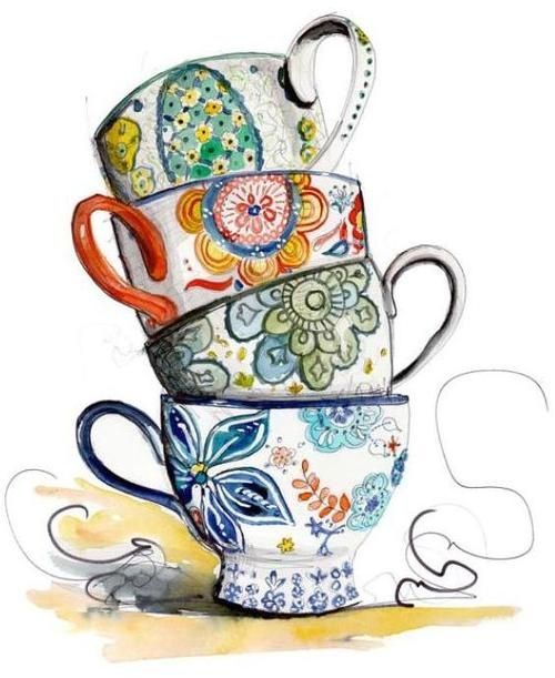 Tea Cup Border Clip Art   Tea Cups   Tea Cup Art   Pinterest