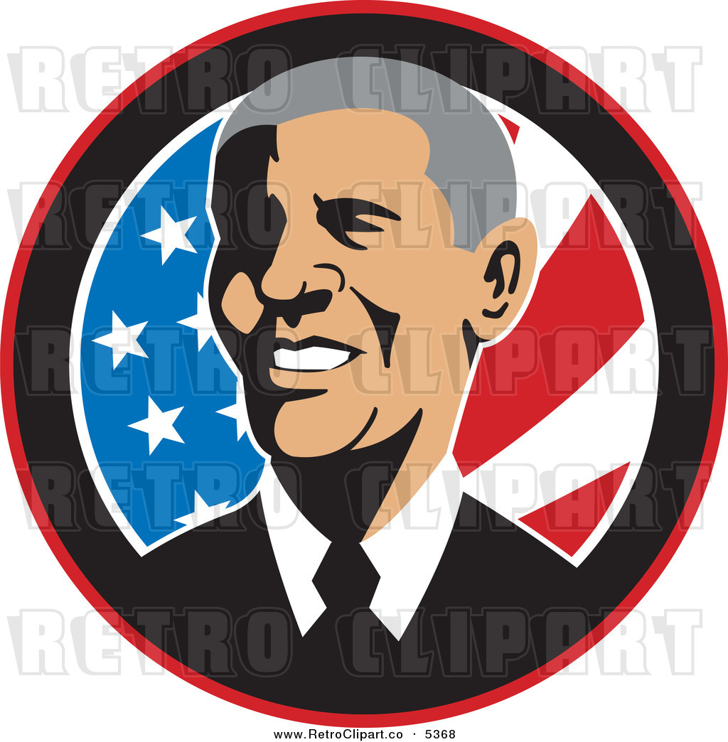 Vector Clipart Of Retro Barack Obama American President Over Stars And
