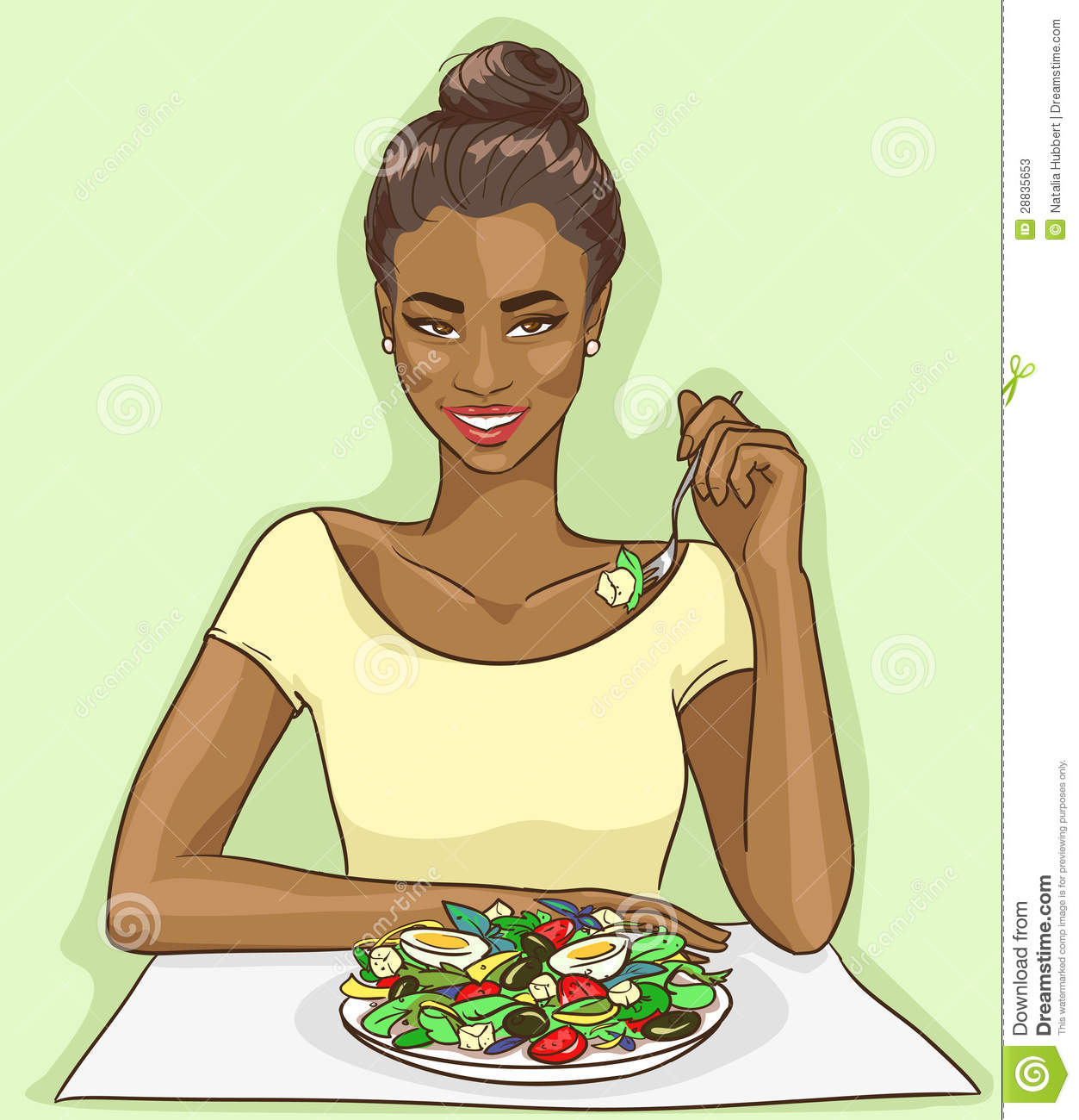 African American Woman Eating Salad Stock Photos   Image  28835653
