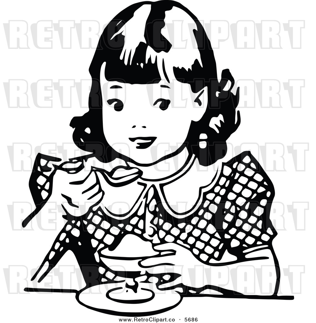 Black And White Girl Eating Dessert Retro Black And White Boy Eating