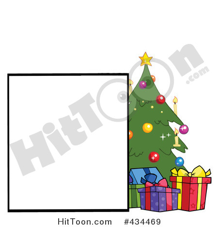Clipart Family Tree  Blank Sign By A Christmas Tree
